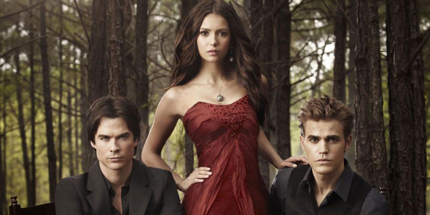 Damon, Elena and Stefan in The Vampire Diaries.