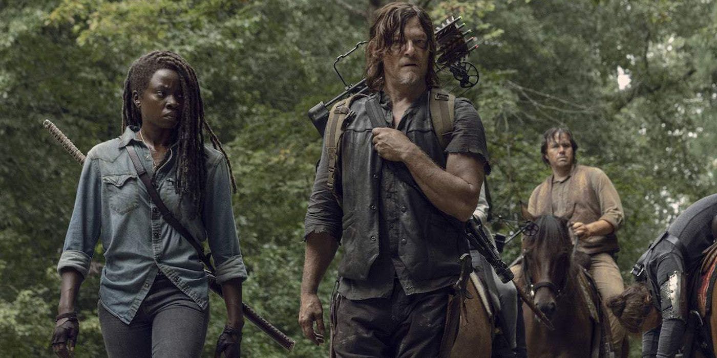 Daryl and Michonne leading the way in The Walking Dead.