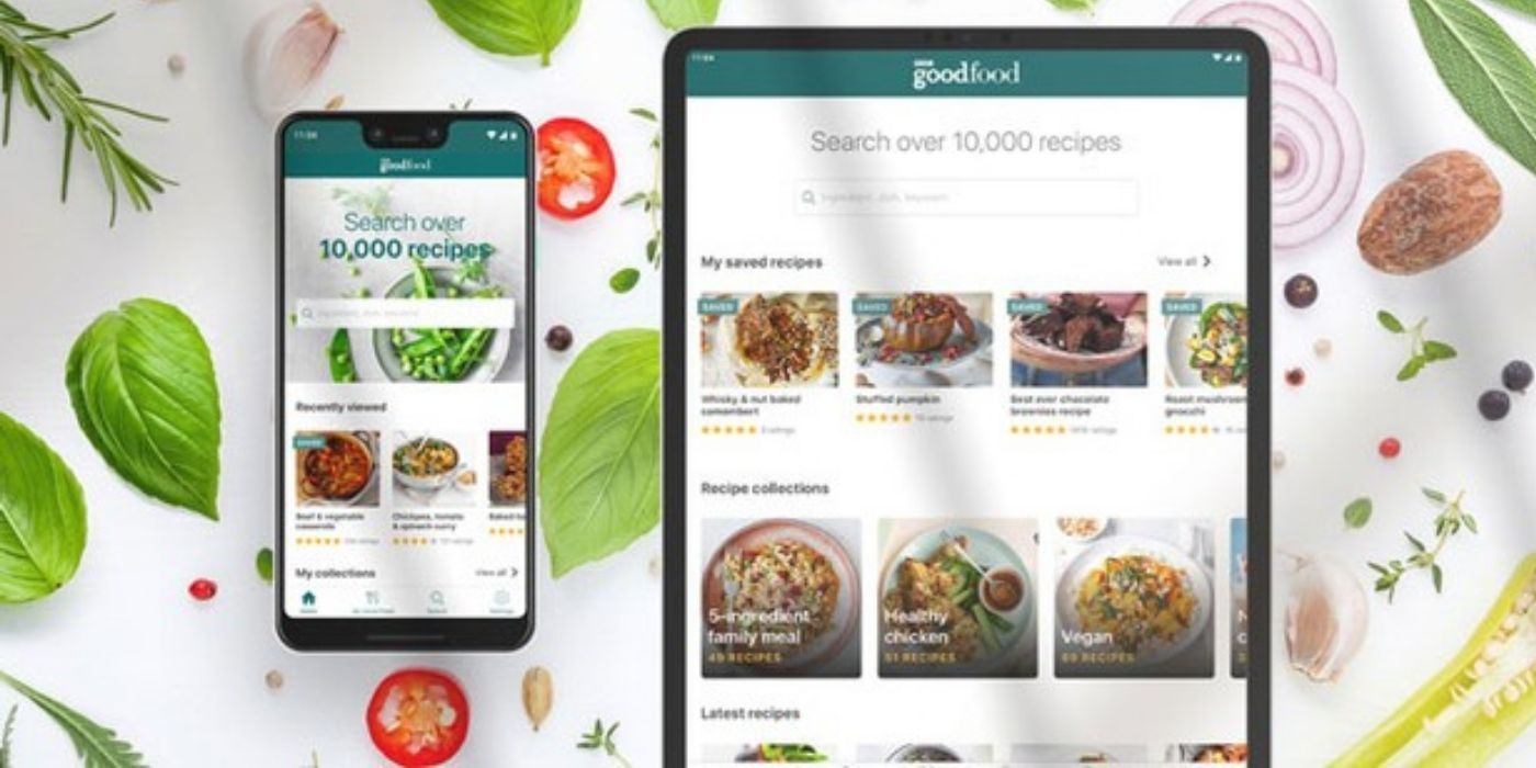 A phone and tablet using the BBC good food app