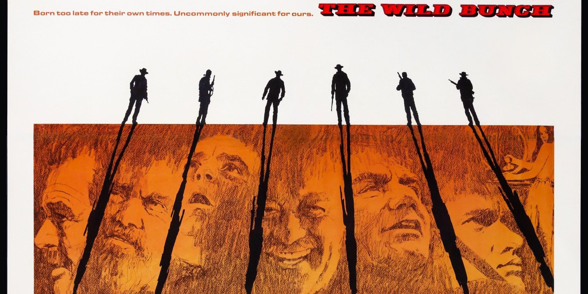 The Wild Bunch poster with cast in illustrated image