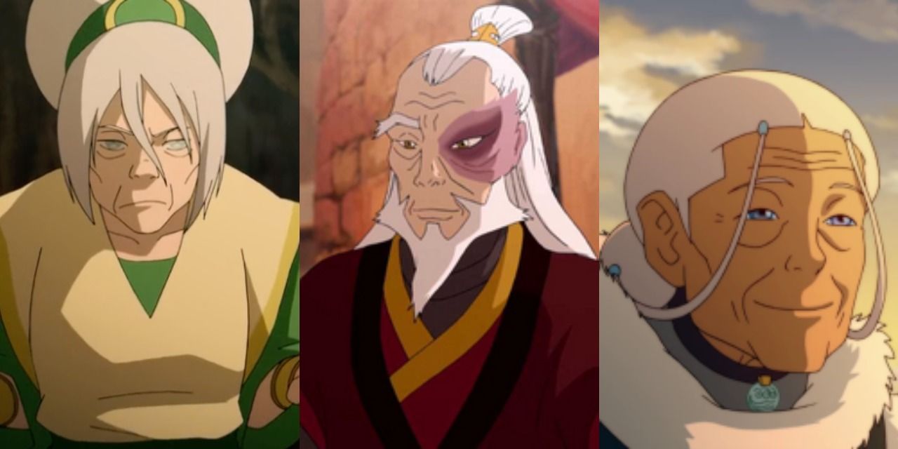 Uma imagem dividida apresenta Toph, Zuko e Katara mais antigos em Avatar Legend Of Korra