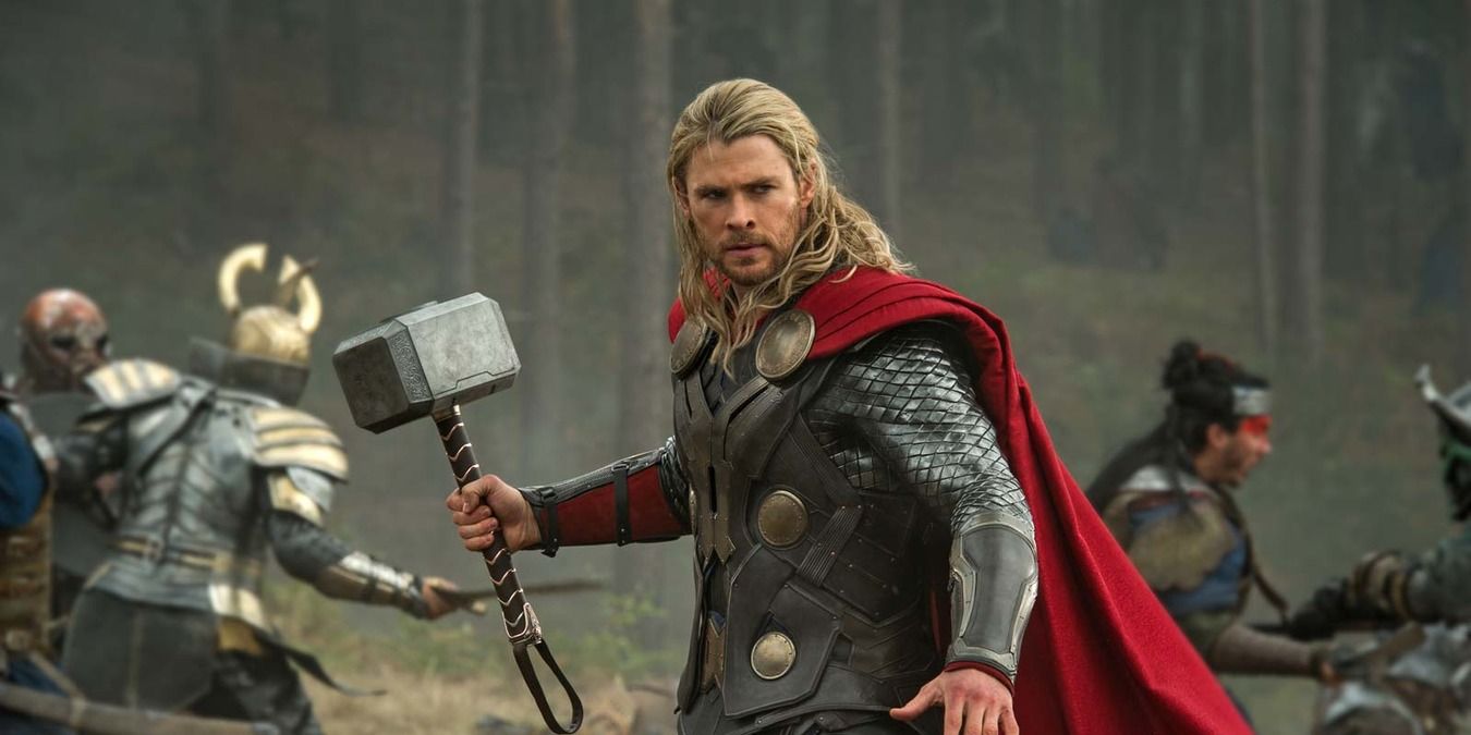 Thor with his hammer, fighting in battle