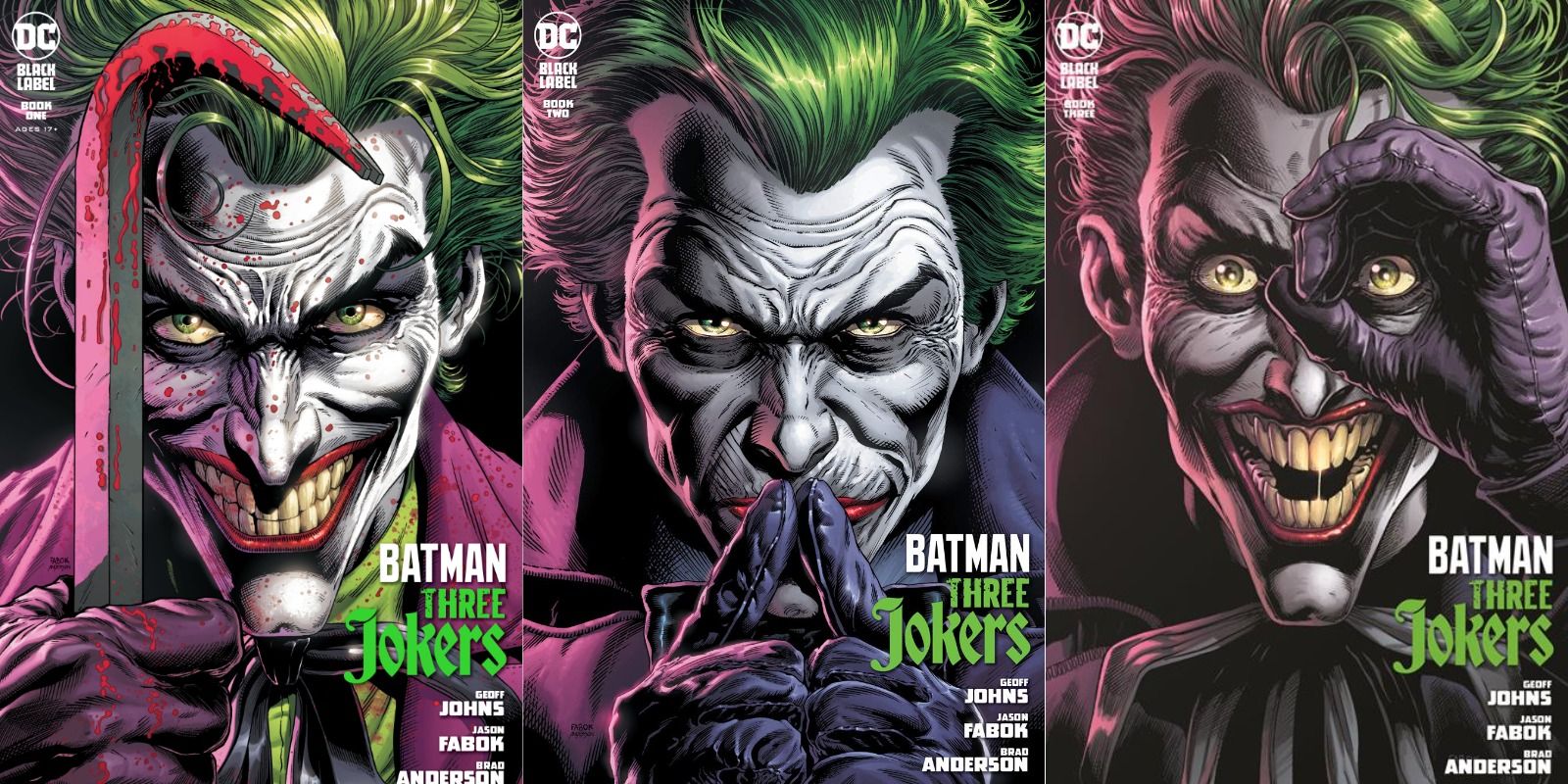 The three different Jokers in the Three Jokers comic miniseries.