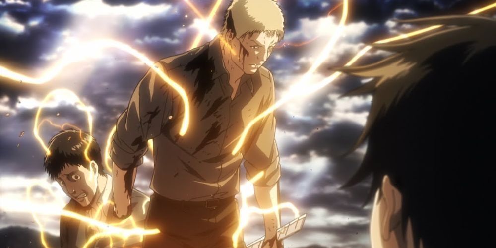 Bertholdt and Reiner turning into titans.