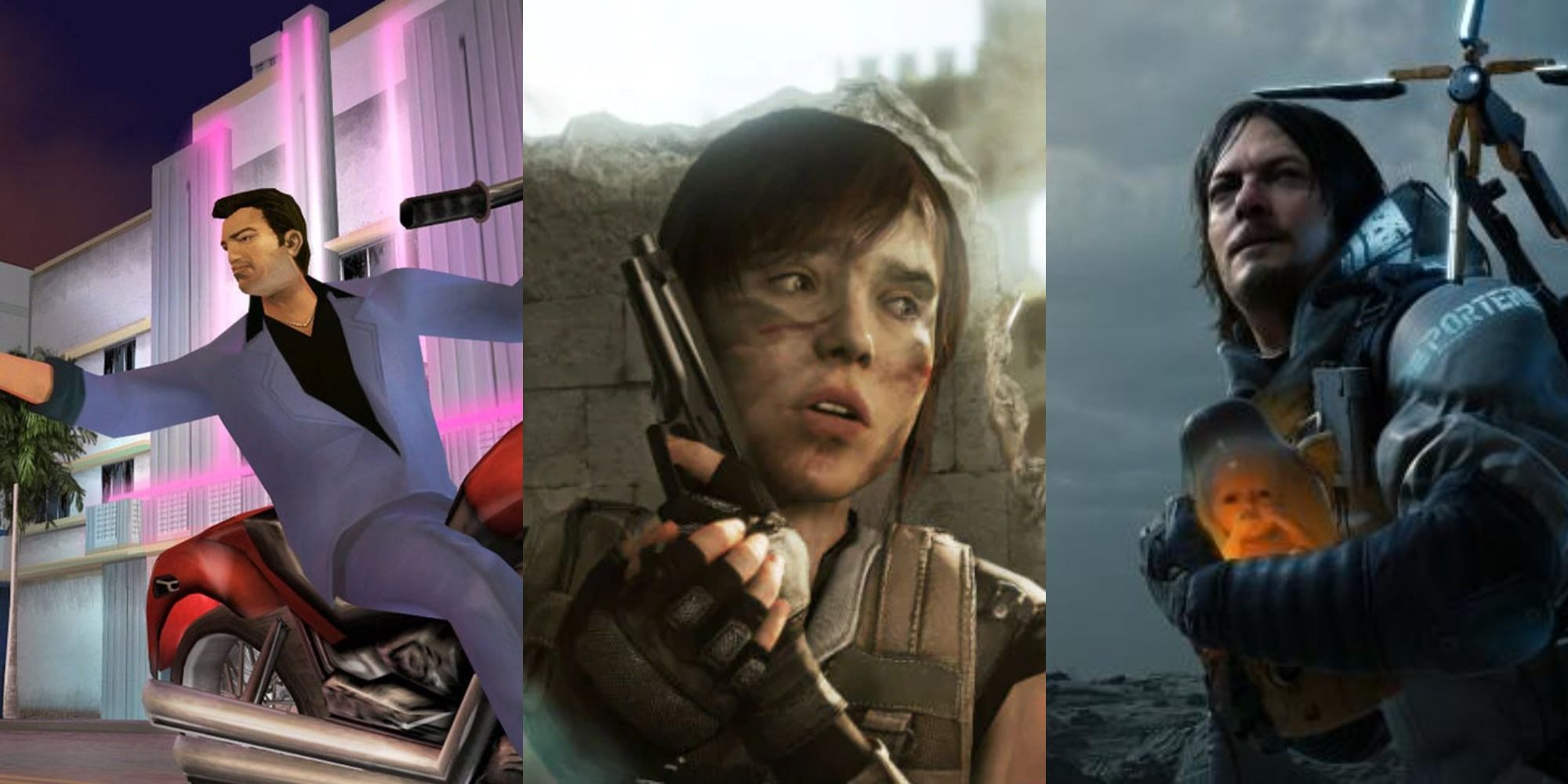 Tommy Vercetti on a motorbike, Jodie Holmes in Beyond Two Souls, and Norman Reedus in his game