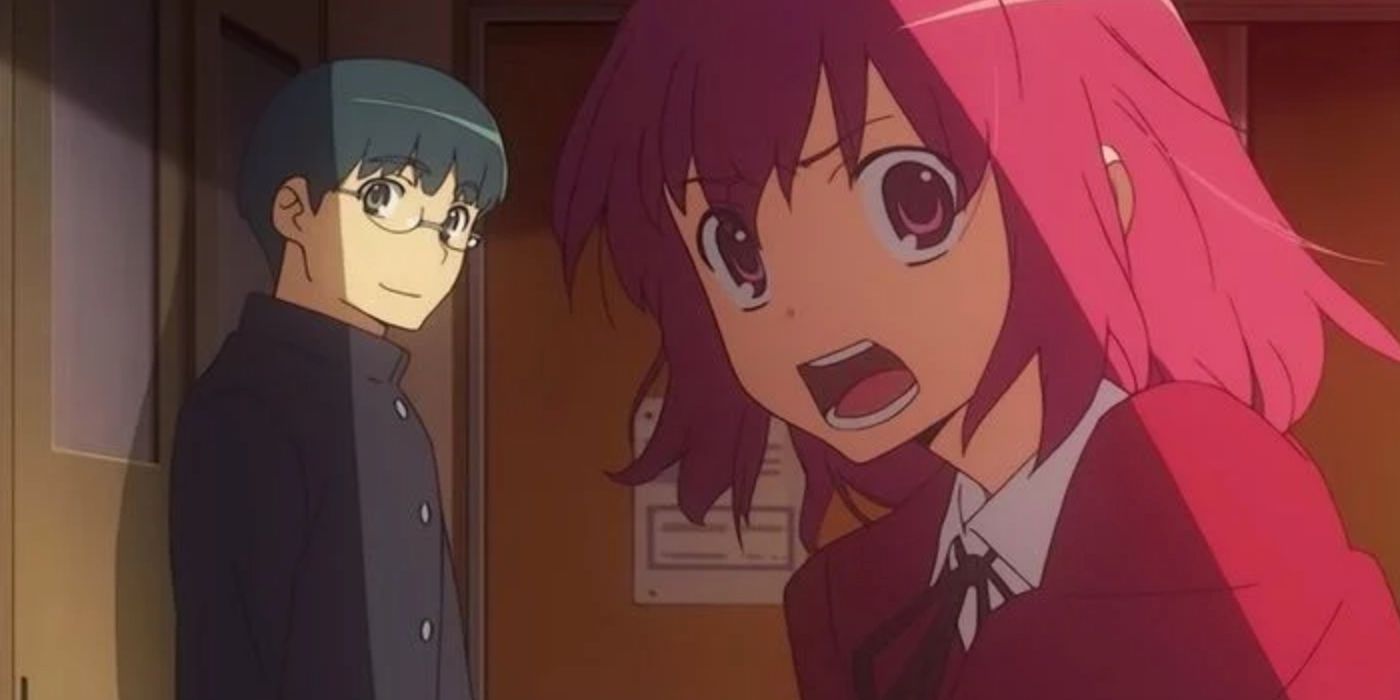 Yusaku guards the door while Minori talks to Taiga in Toradora episode 23