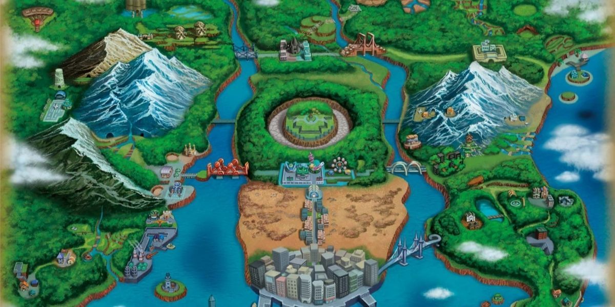 A map of the Unova region from Pokémon Black and White.