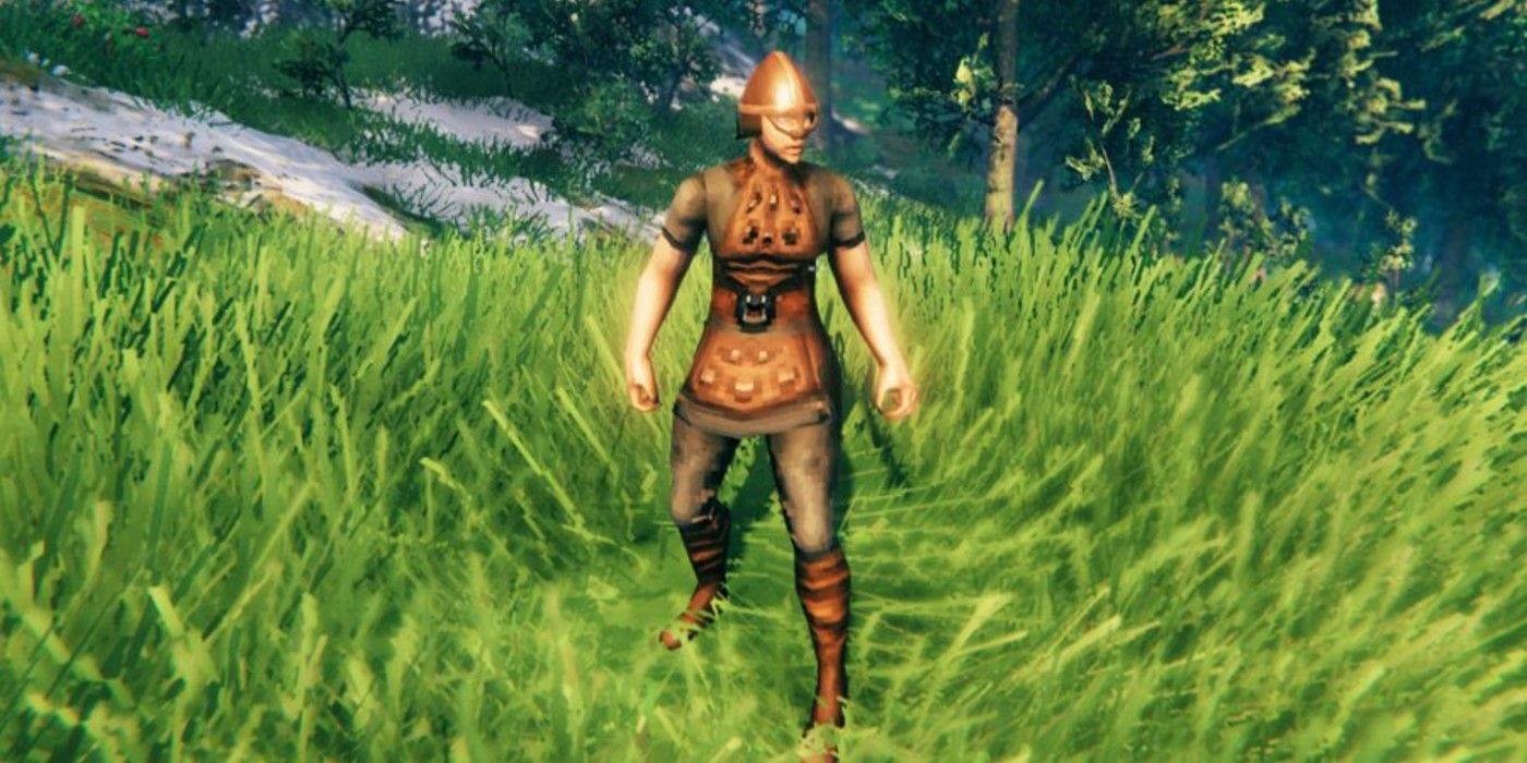 A player dons the Leather Armor Set in Valheim