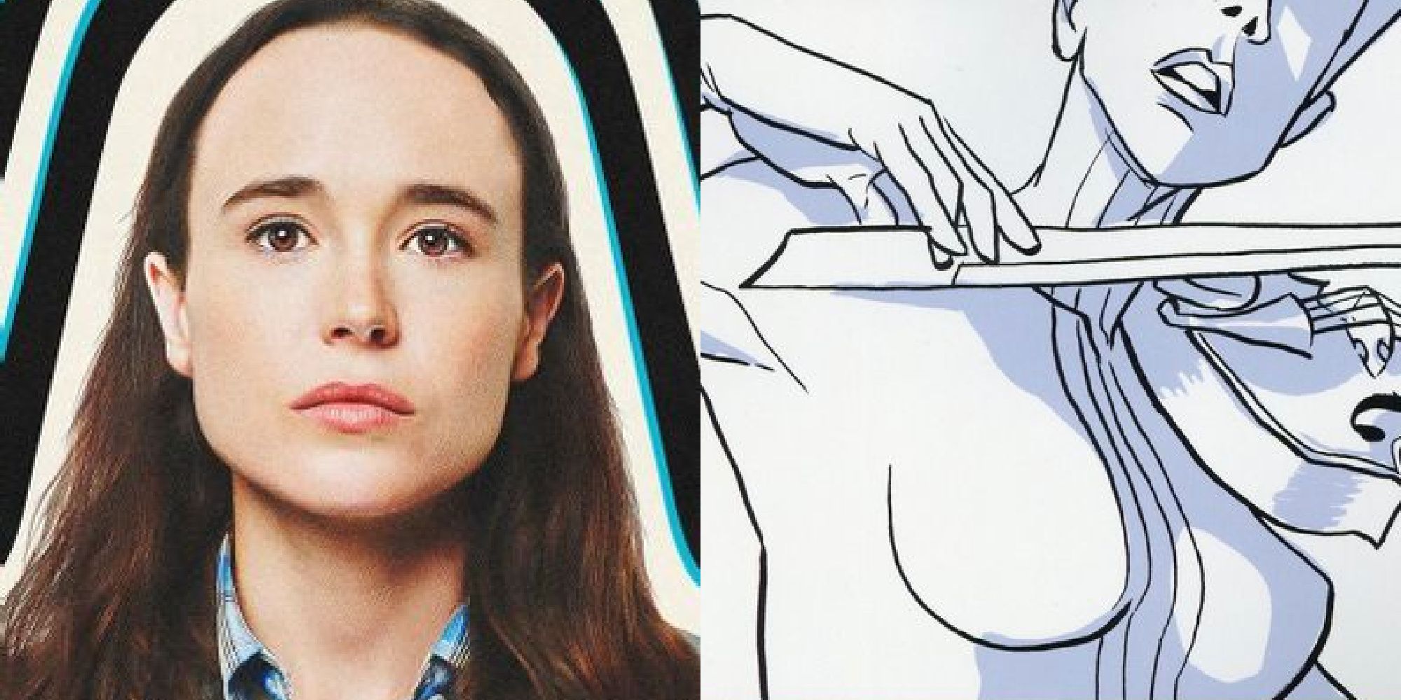 Split image of Vanya Hargreeves from Umbrella Academy TV show and from the comics.