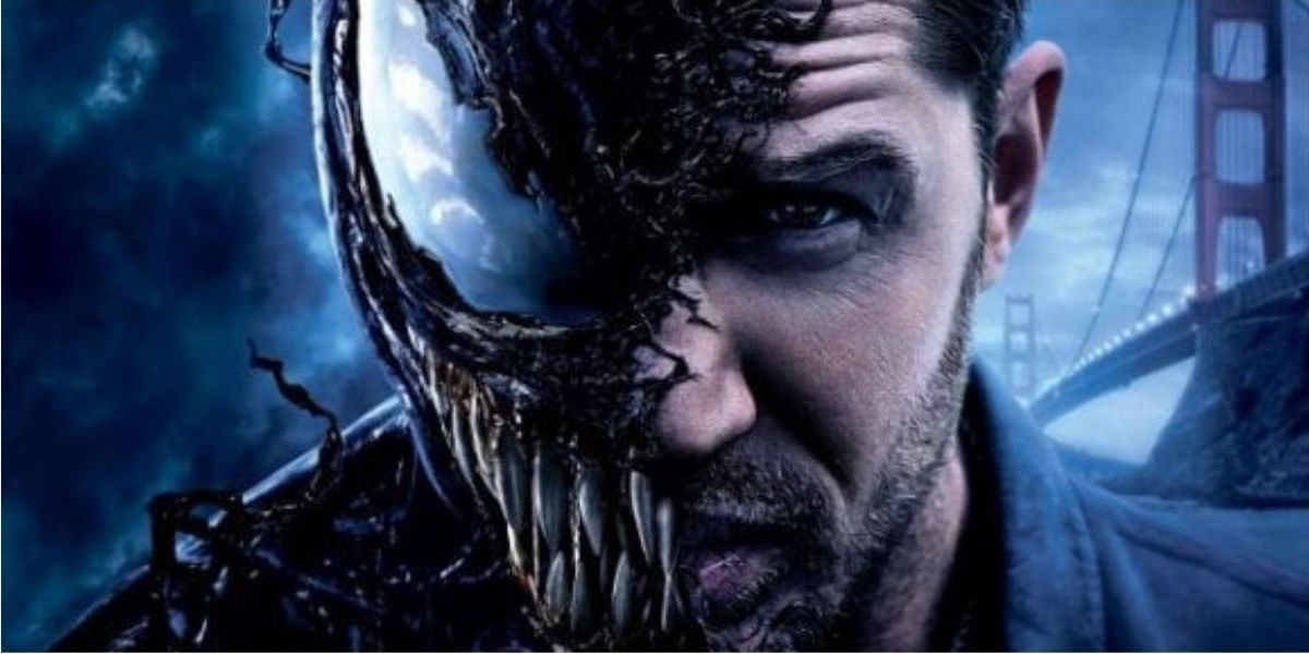 Tom Hardy as Eddie Brock and Venom in 2018's Venom poster