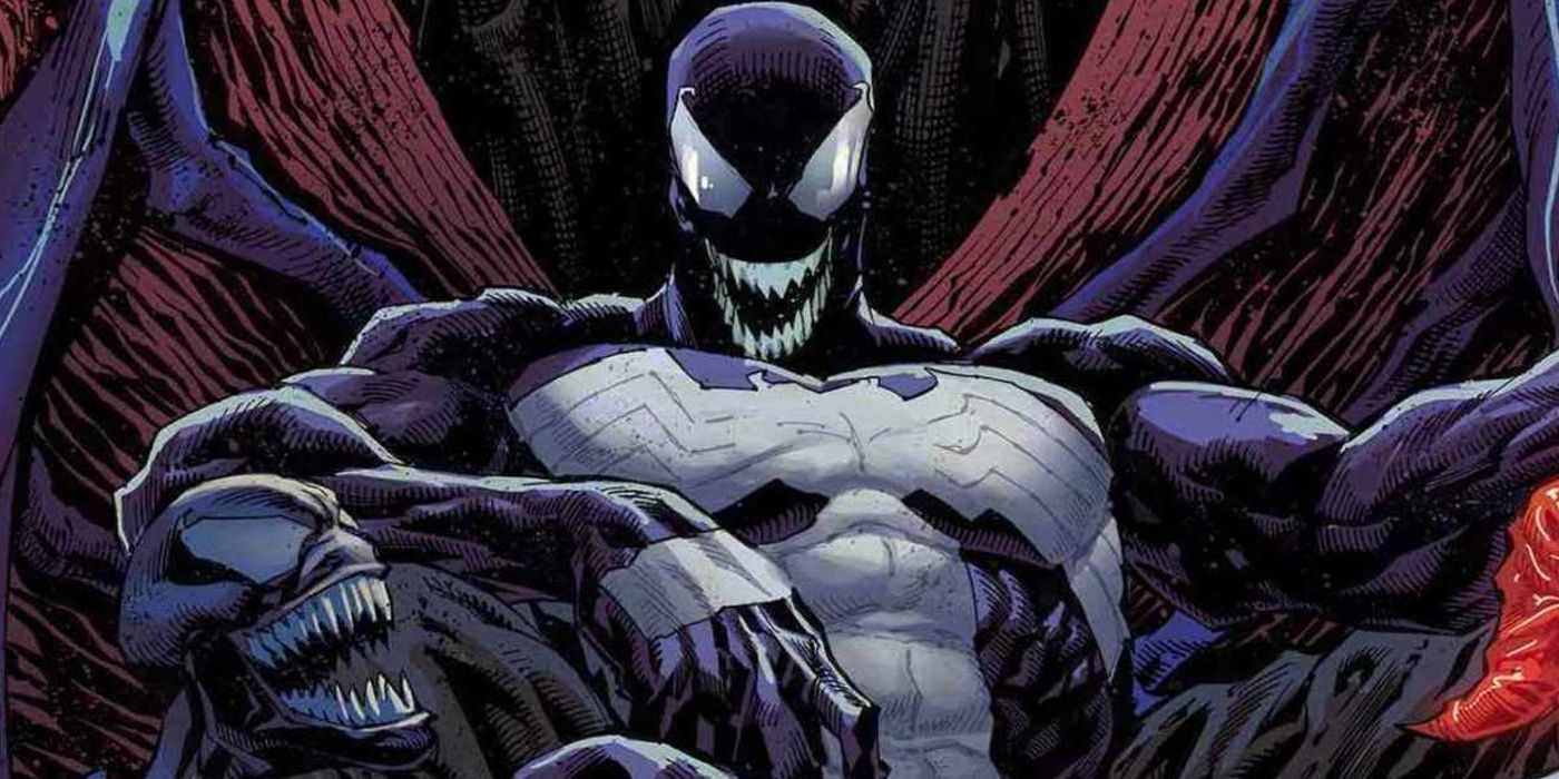 Venom sitting on a chair in the Marvel Comics