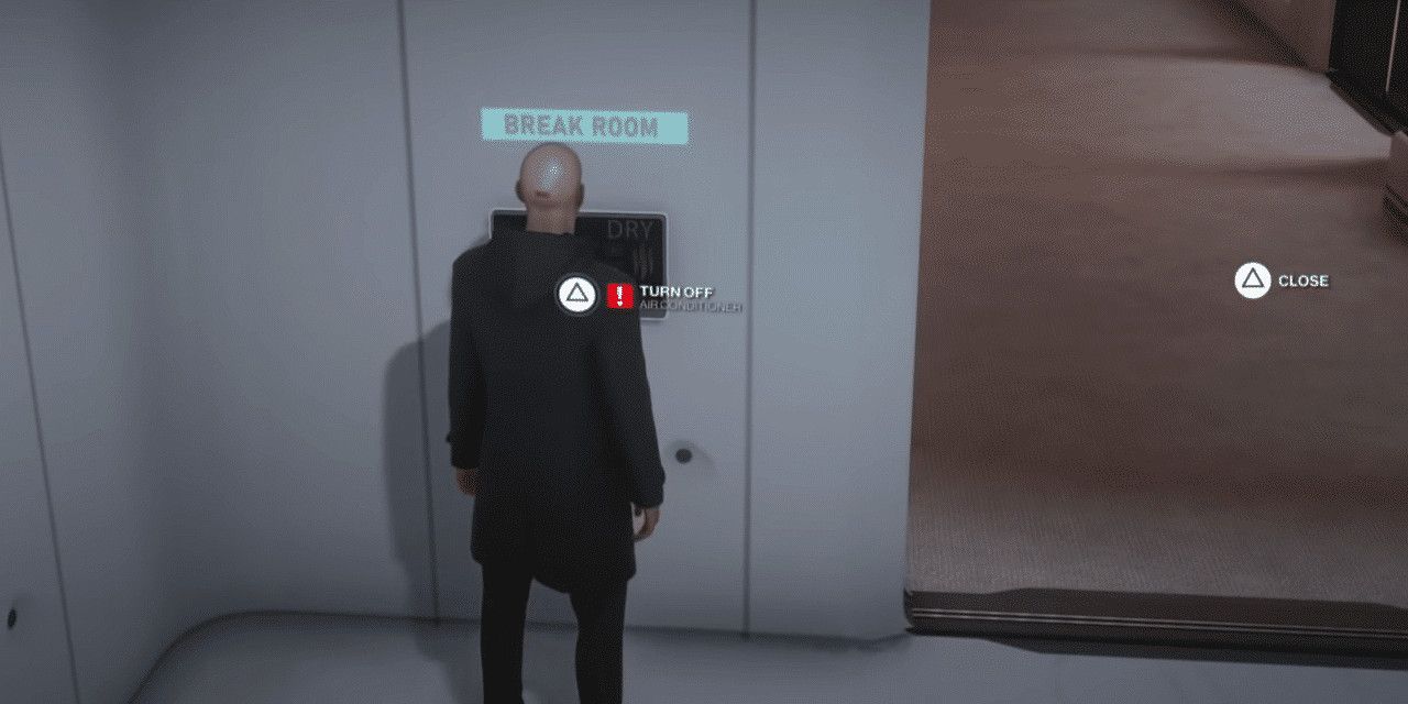 Venting Some Stress Agent 47 Standing By Break Room Control Panel