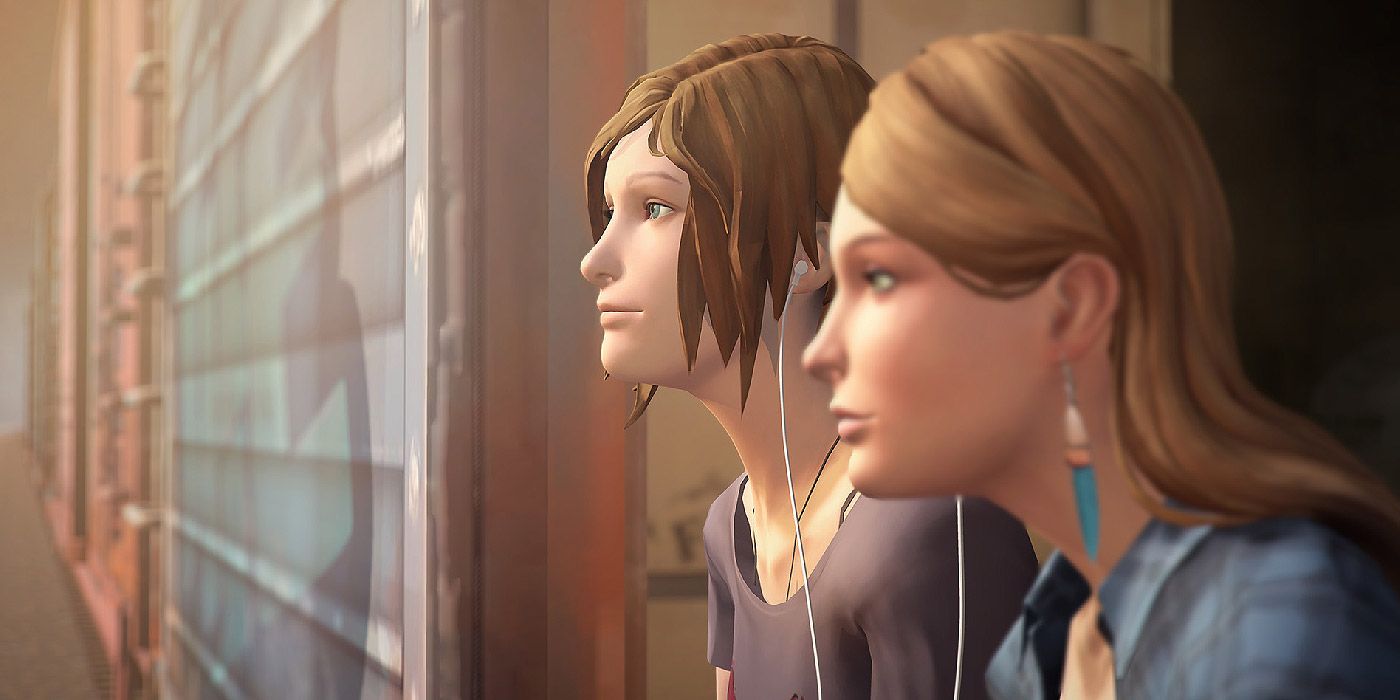 Chloe and Rachel listen to music on a train in Life Is Strange