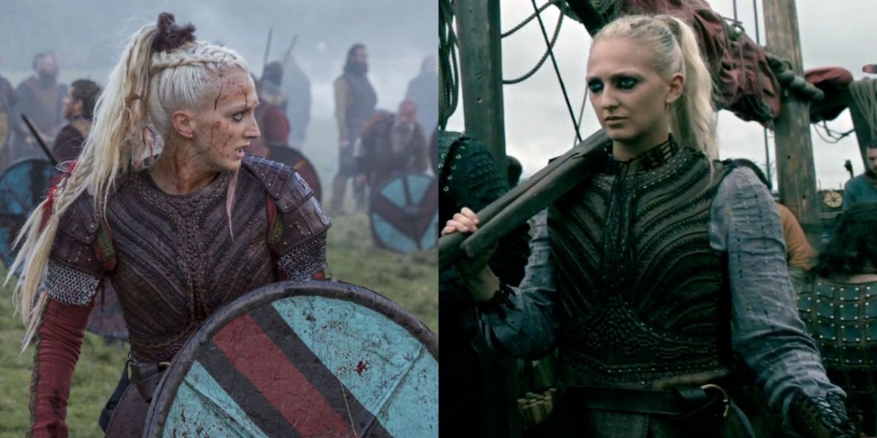Torvi (Georgia Hirst) looking intense while wearing a high ponytail in &quot;Vikings.&quot;