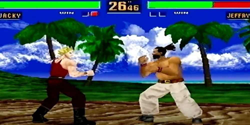 Two fighters battle it out in Virtua Fighter 2