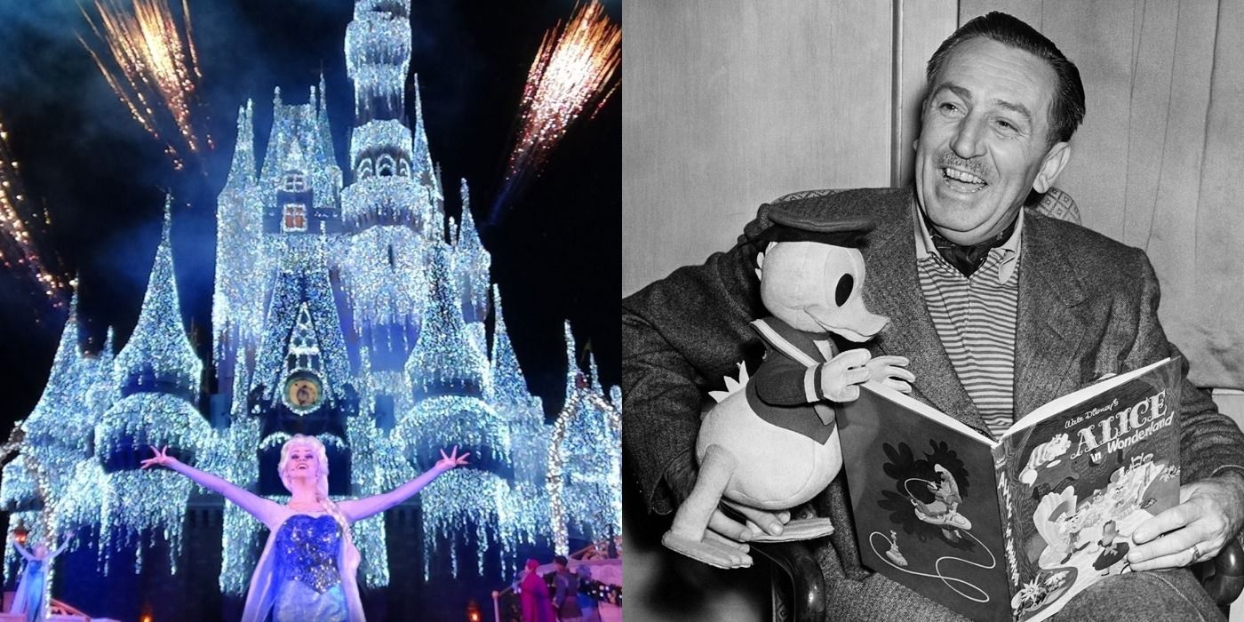 Frozen castle and old photo of Walt