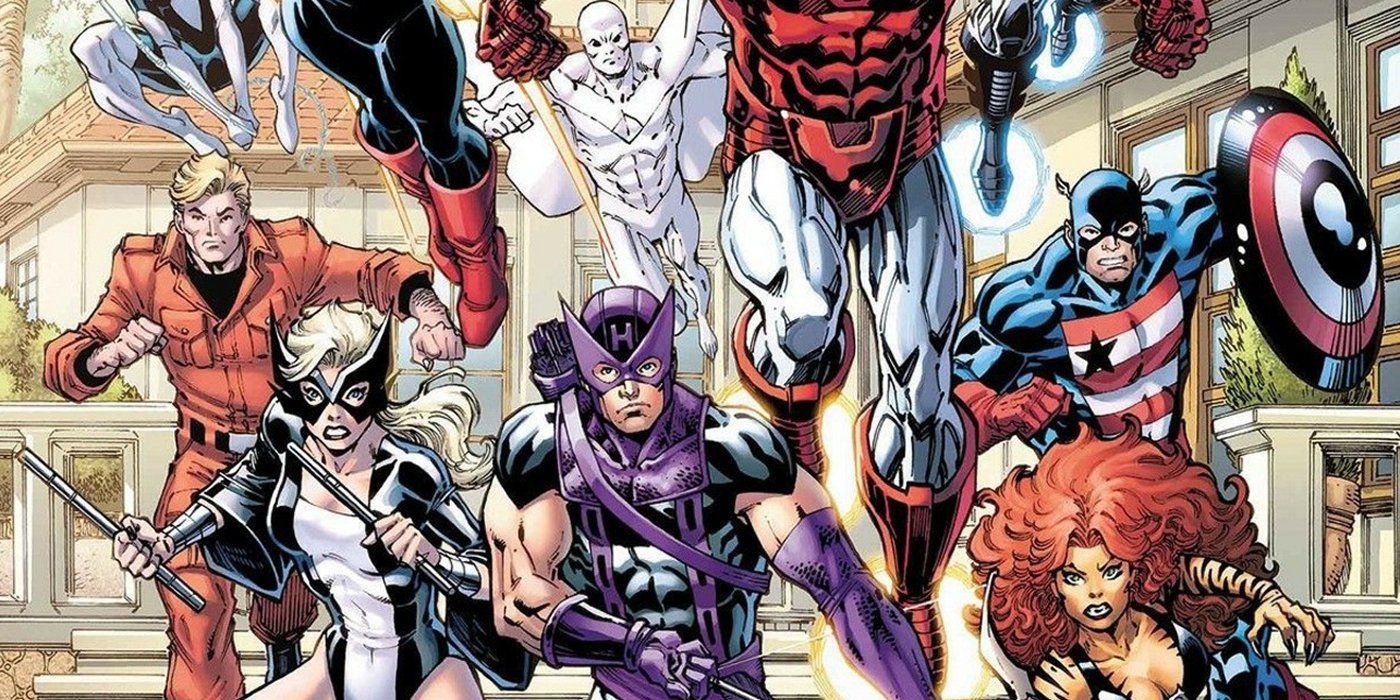 The West Coast Avengers run into battle in Marvel Comics.