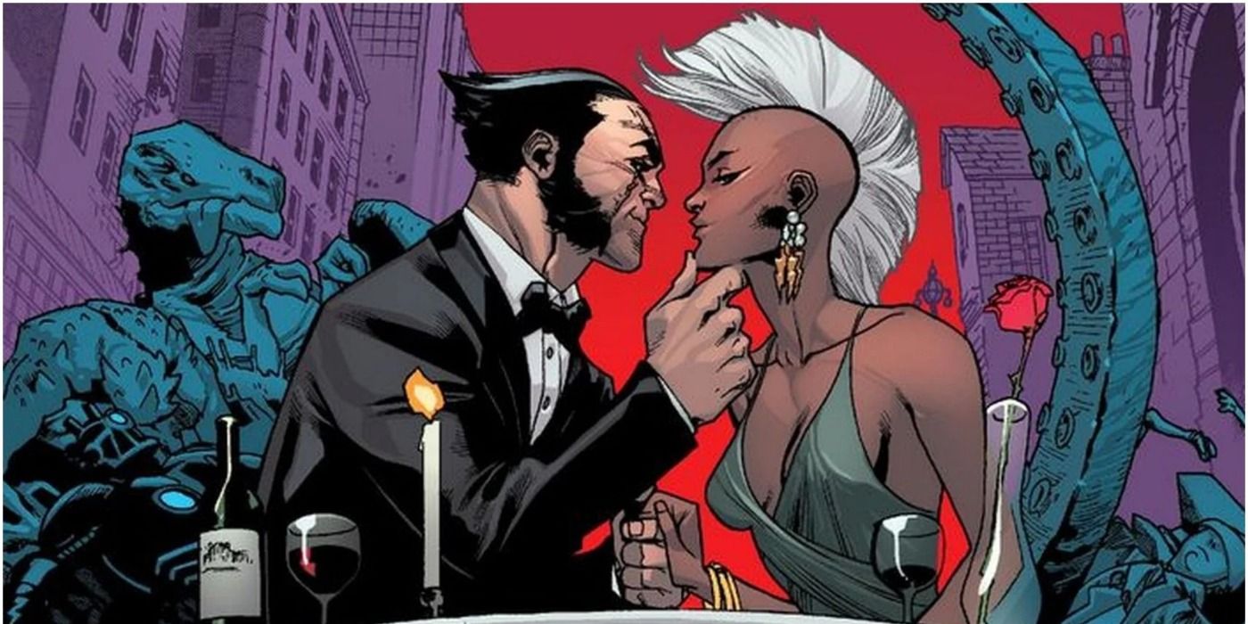 Wolverine and Storm sharing a moment in Marvel Comics.