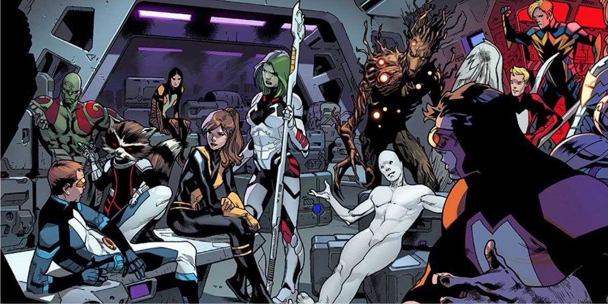 The X-Men and Guardians share a moment together after beating the Black Vortex