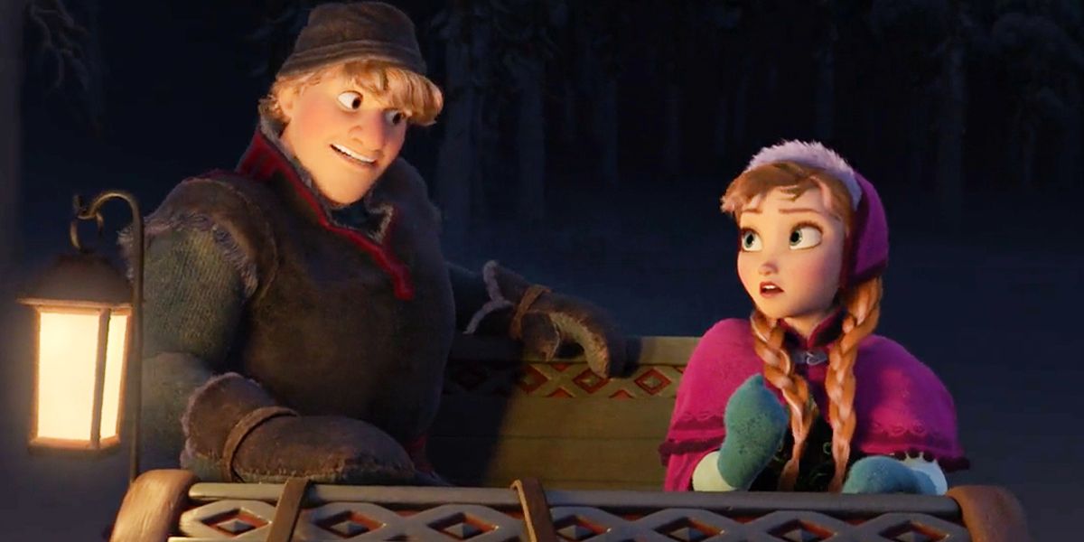 Kristoff talking with Anna in the sled in Frozen