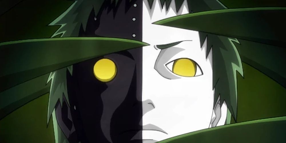 A closeup of Zetsu's face in Naruto