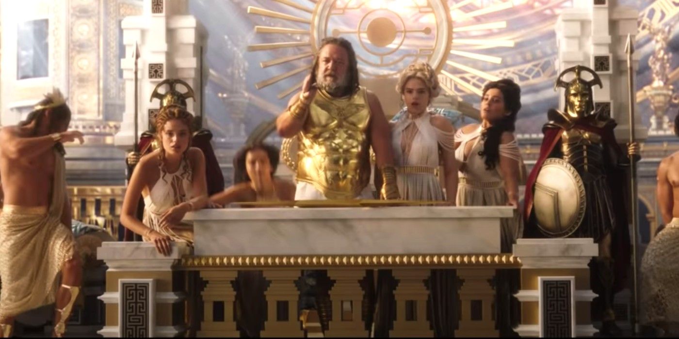 Zeus and his maidens fainting in Thor 4