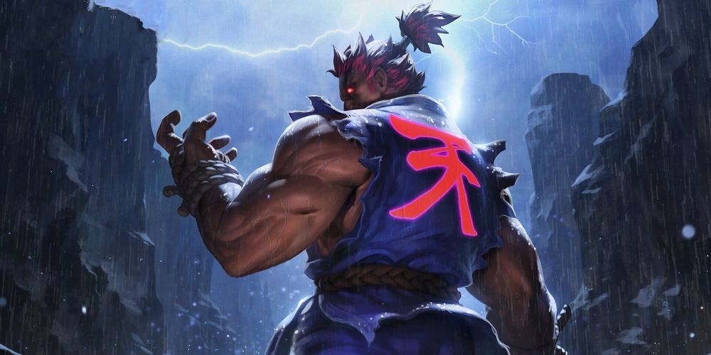 Akuma on mountain with back turned in Street Fighter