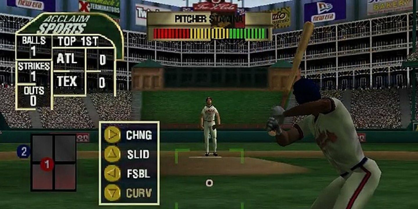 Jogabilidade do All-Star Baseball 2000.
