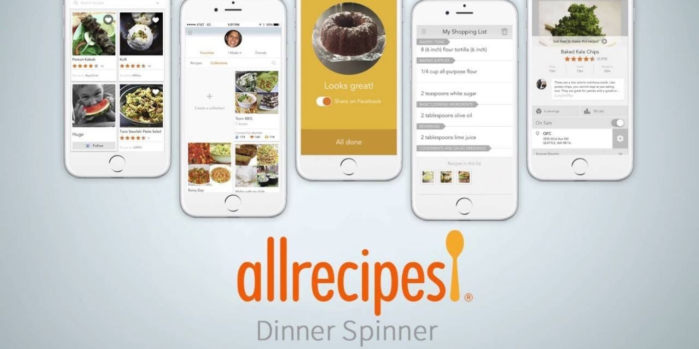 An image of several mobile phones showing the AllRecipes app