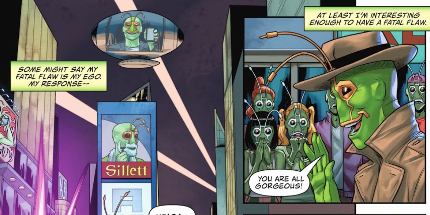 Ambush Bug in the far future wearing a brown hat and coat in DC Comics