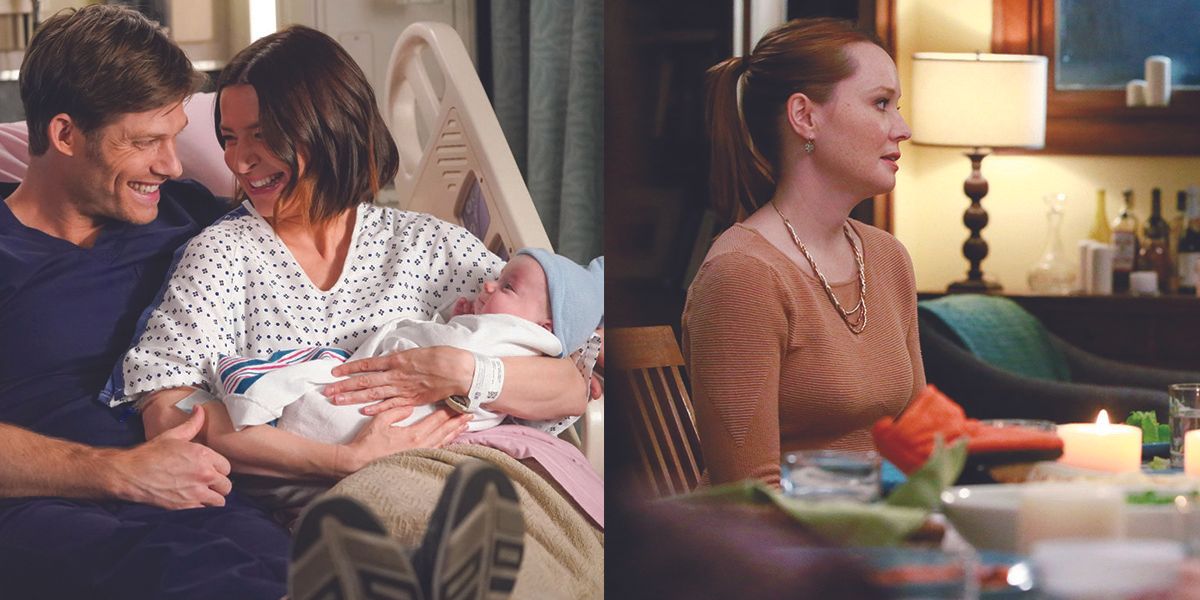 An image of Amelia, Link and Scout in hospital. The other image shows her arguing with Penny