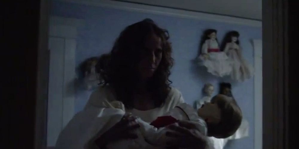 Janice Higgins holds baby in Annabelle