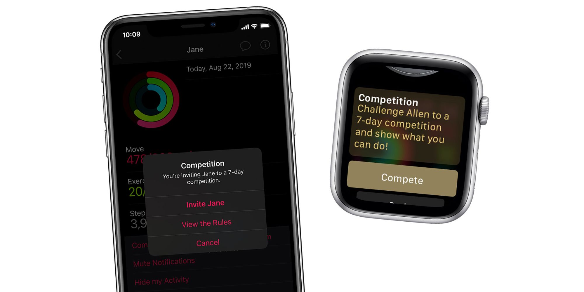 Starting a workout competition on Apple Watch and iPhone