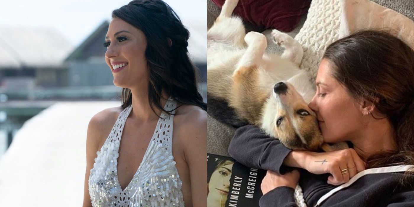 Becca Kufrin at the final rose ceremony and pictured with her dog.