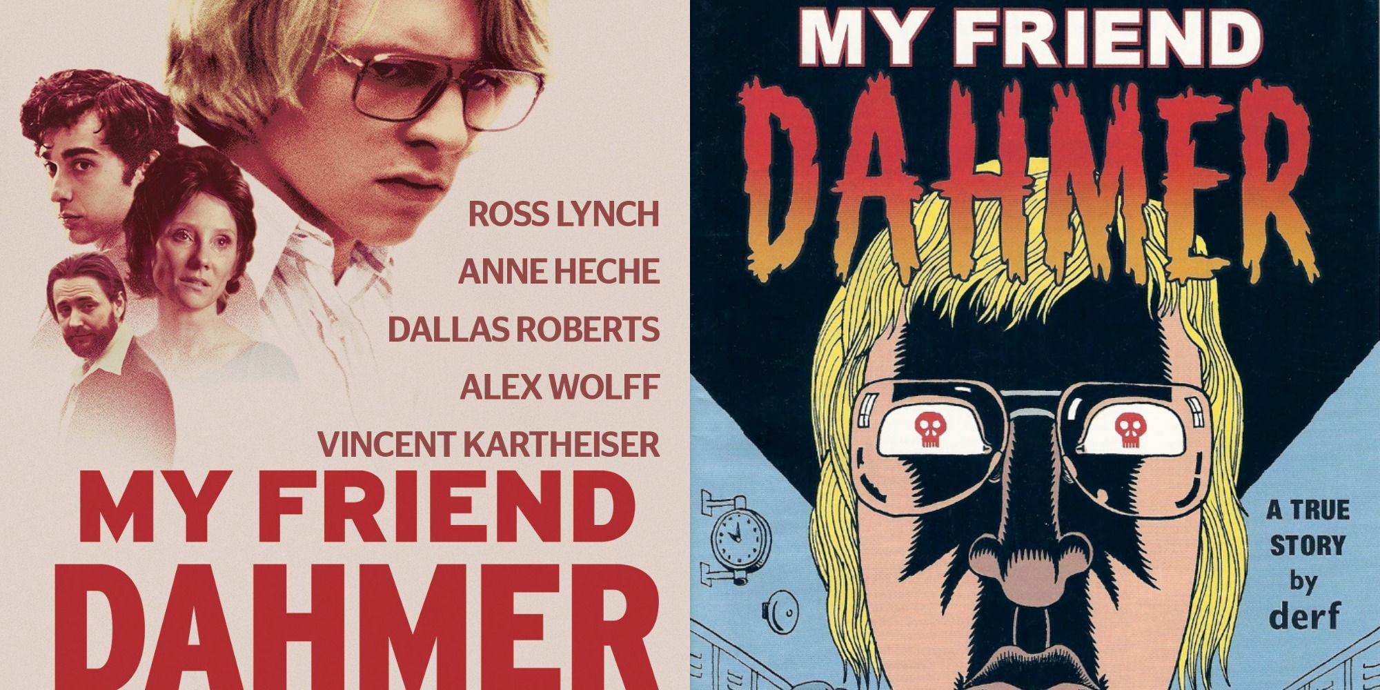 combined image of Ross Lynch in the poster of My Friend Dahmer and the comic it is based on