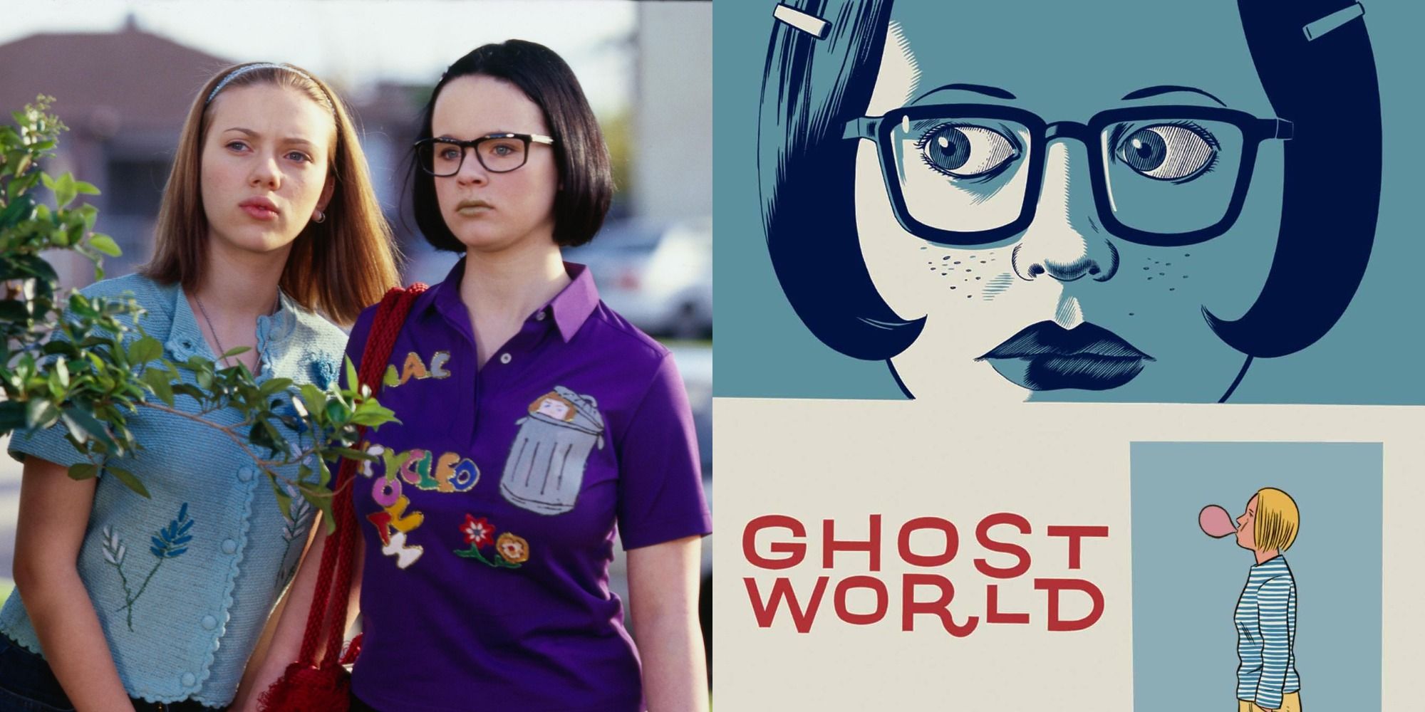 combined image of Thora Birch and Scarlett Johansson in Ghost World and the comic it is based on