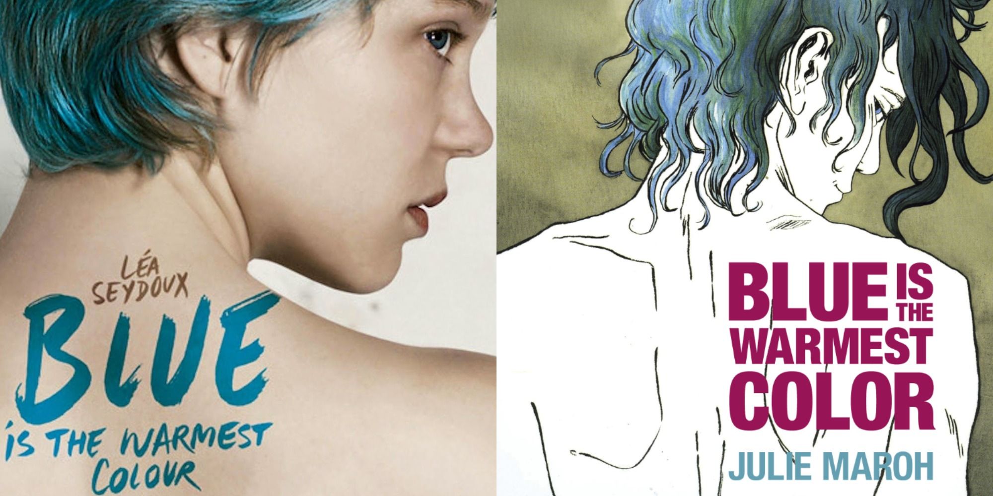 combined image of the poster of Blue Is the Warmest Colour and the comic it is based on
