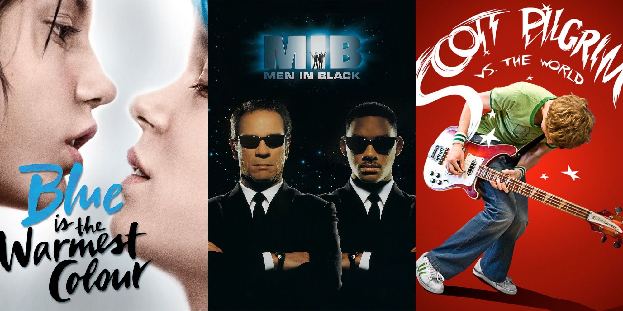 Combined posters of Men in Black, Blue Is the Warmest Colour, and Scott Pilgrim vs. the World