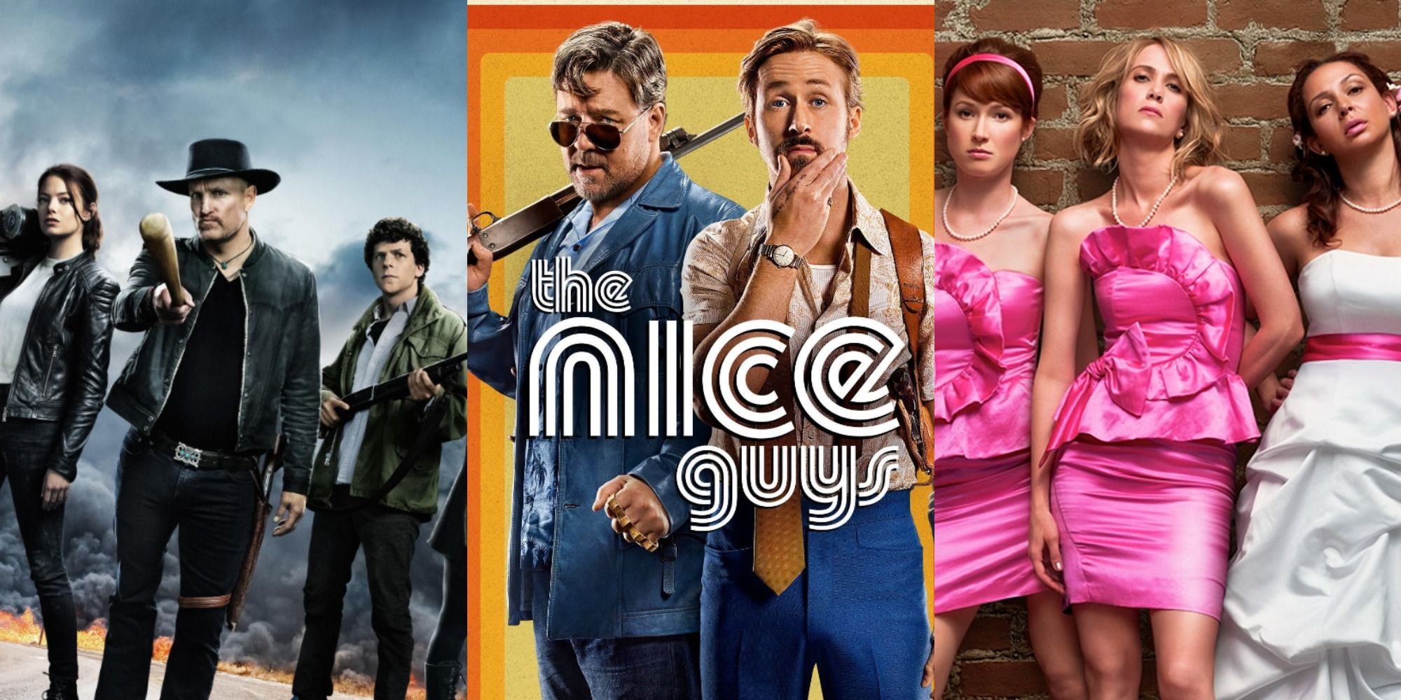 combined posters of Zombieland, The Nice Guys and Bridesmaids