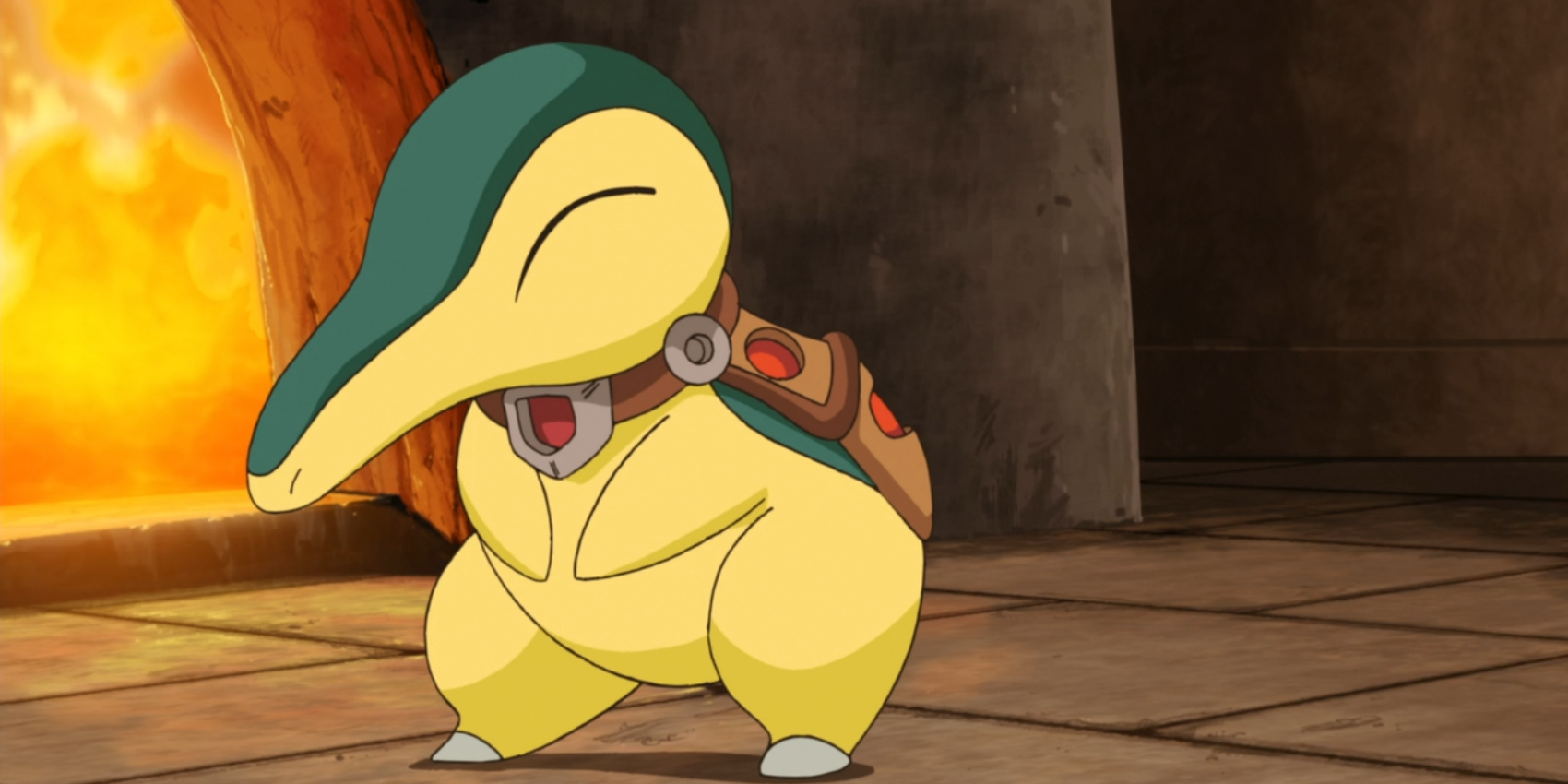 Cyndaquil wears a small backpack in the Pokémon series