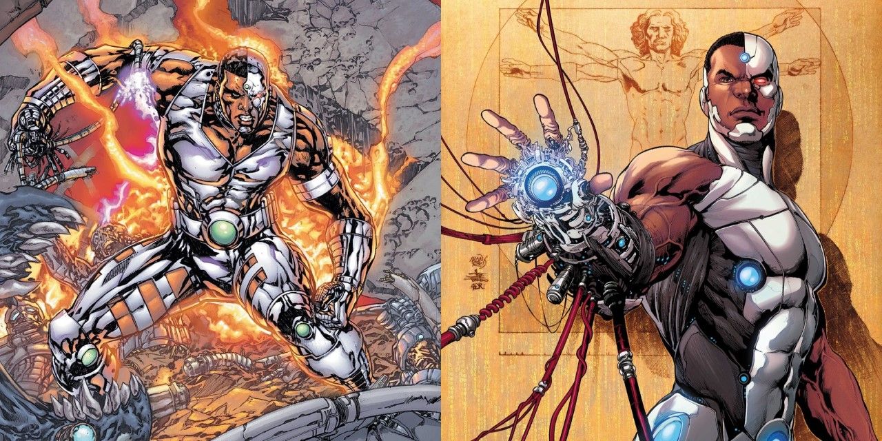 Two images of Cyborg from DC Comics.