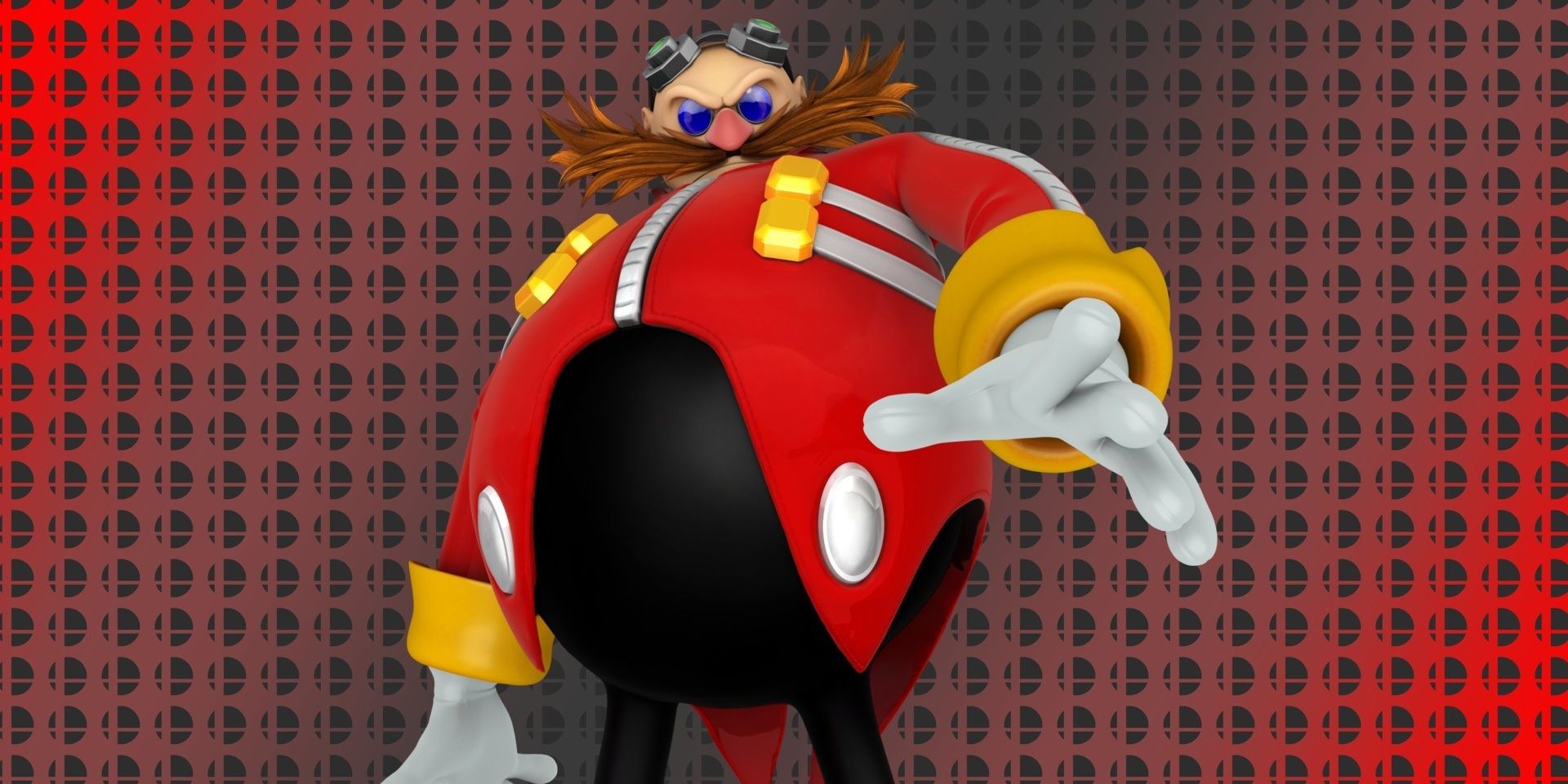 Dr. Eggman posing in front of Super Smash Bros. Ultimate wallpaper