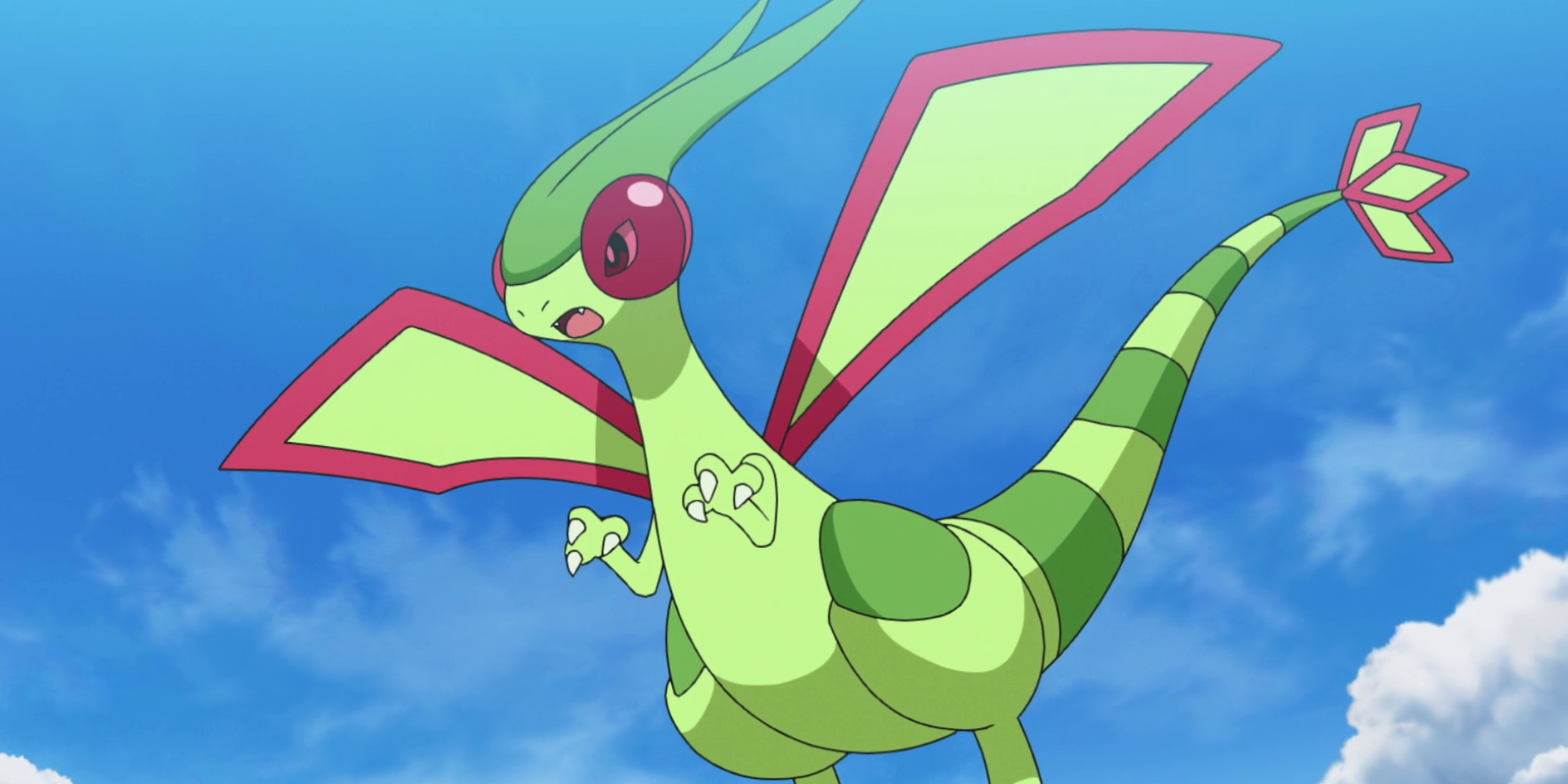 Flygon melayang di udara di anime Pokemon