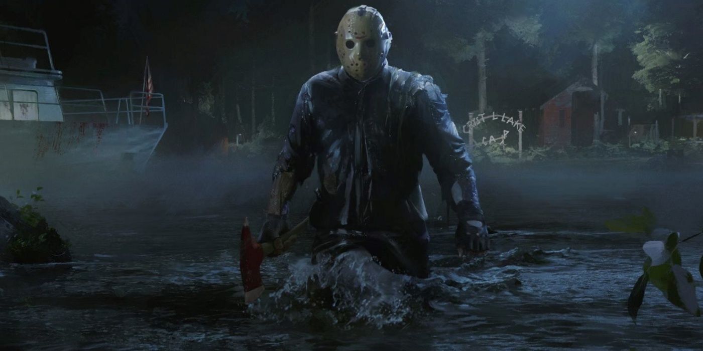 Jason emerging from the water in friday the 13th the game