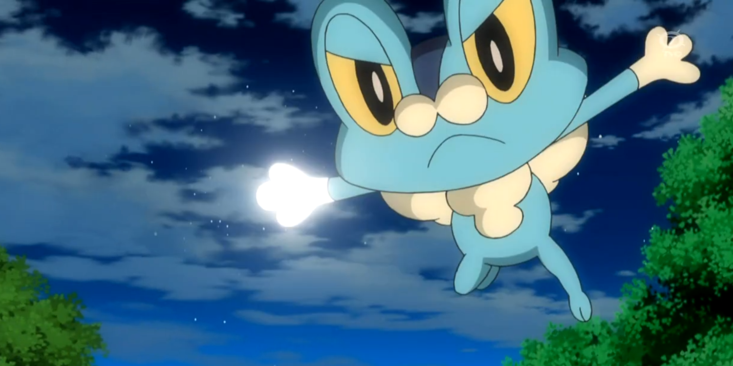 Fraokie leaps through the air in the Pokémon series