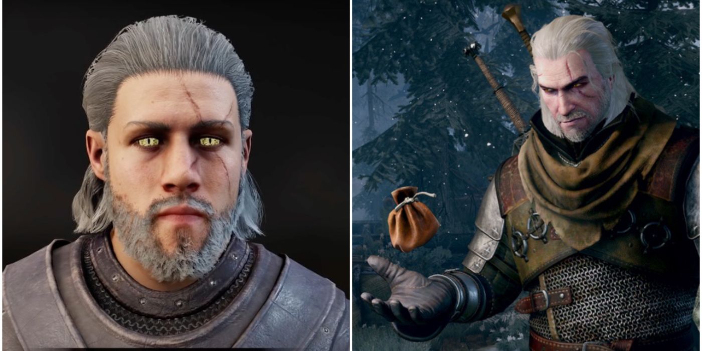 Split image of Geralt Demons Souls character customization