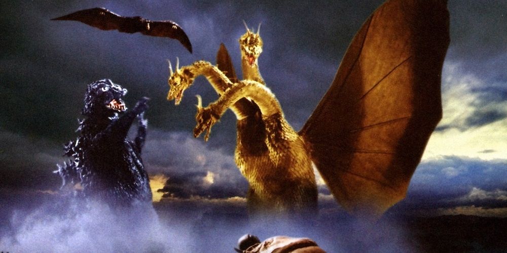 Godzilla takes on Ghidorah in Ghidorah The Three-Headed Monster