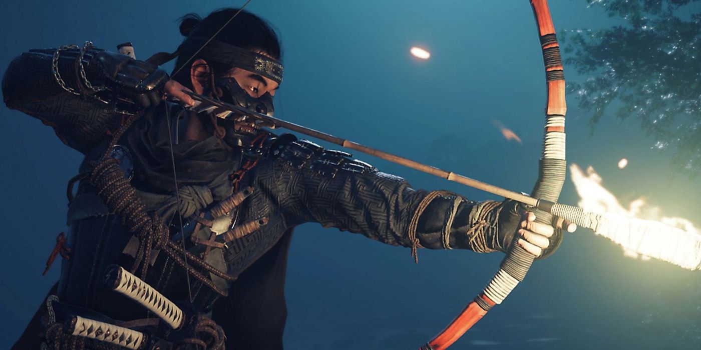 Jin fires a bow in Ghost of Tsushima