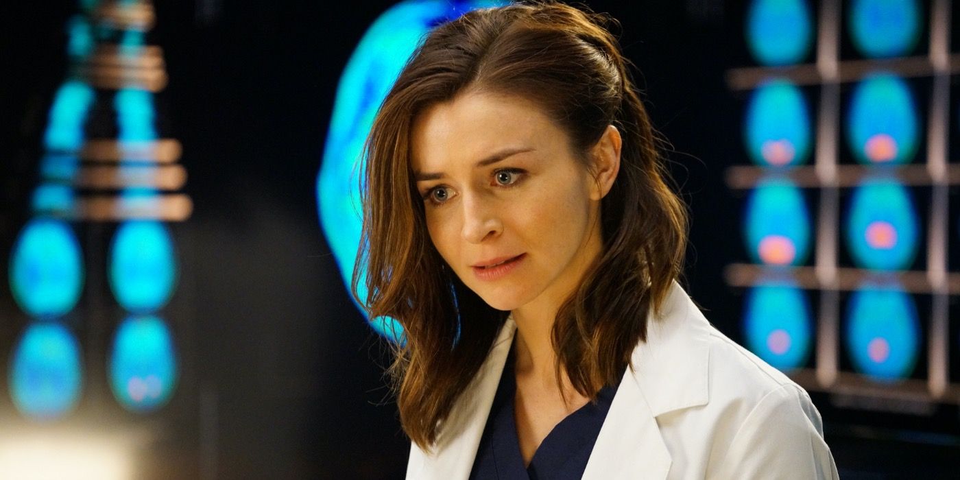 Amelia olhando para seu próprio tumor cerebral em Grey's Anatomy.