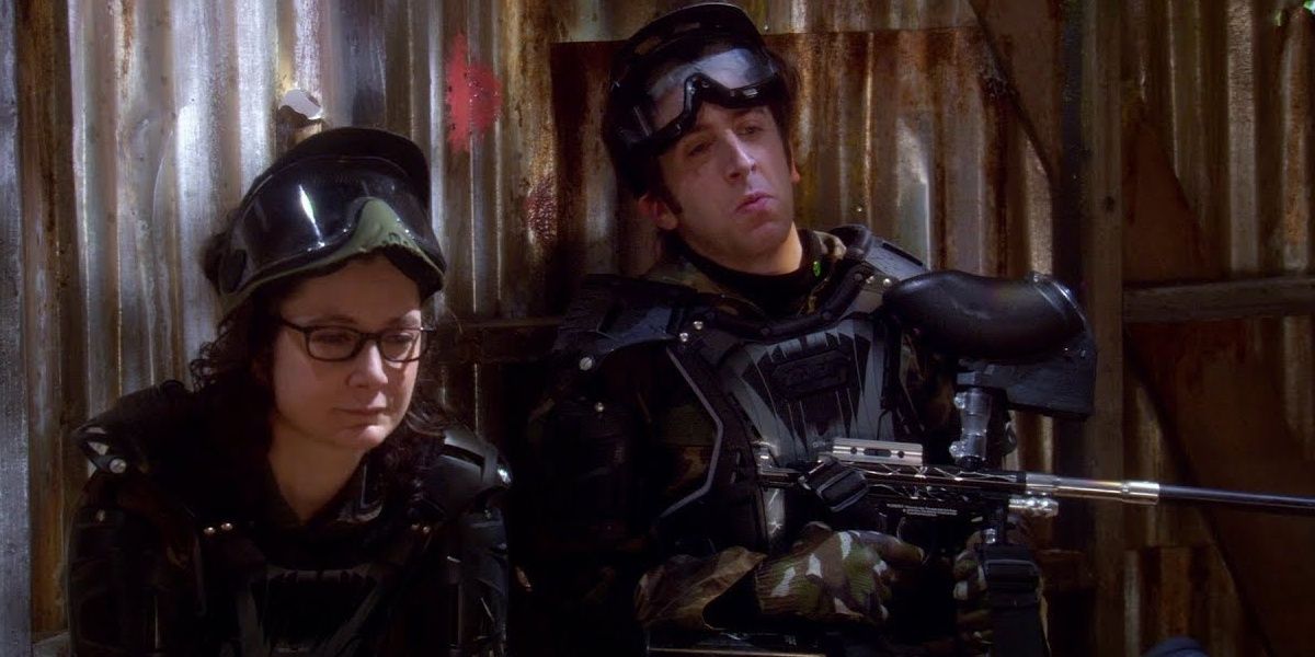 Howard and Leslie playing a game of paintball in The Big Bang Theory